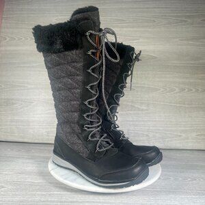 Salomon Snow Boots Womens 6.5 Black Gray Hime High Tall Quilted Faux Fur Lined